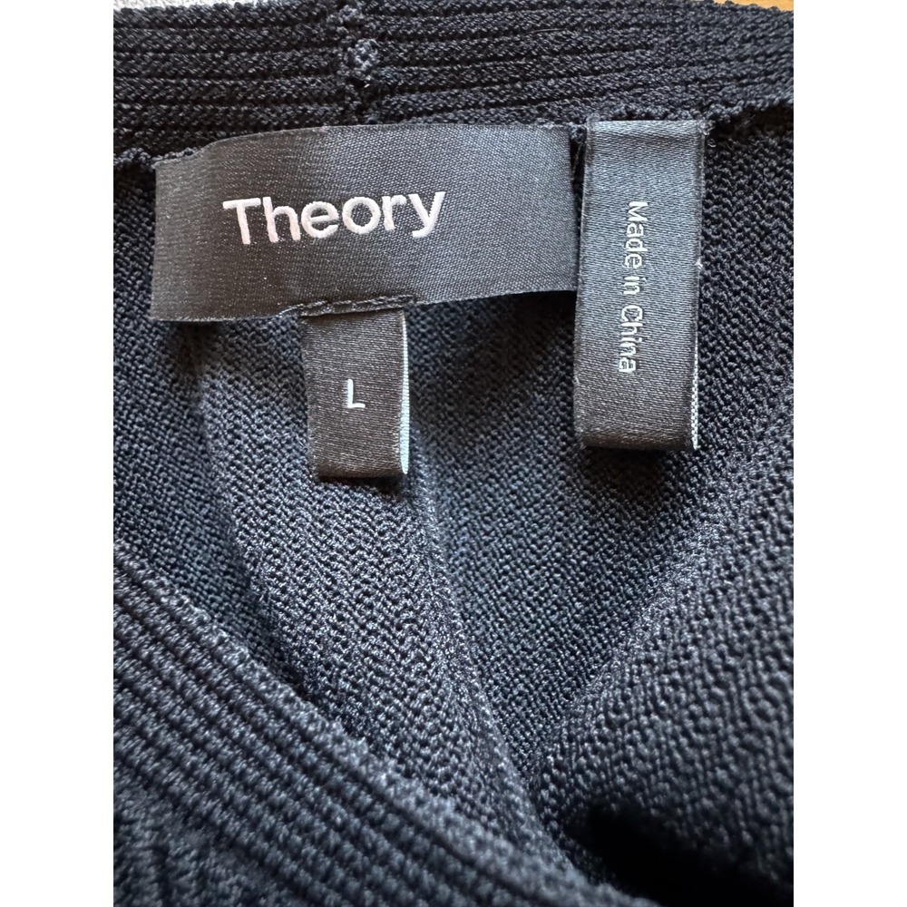 Theory Black Sleeveless Knit Peplum Top Fit & Flare Ribbed Textured Blouse Sz L - Picture 14 of 16